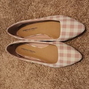 Christian Siriano pink and white gingham flats.
